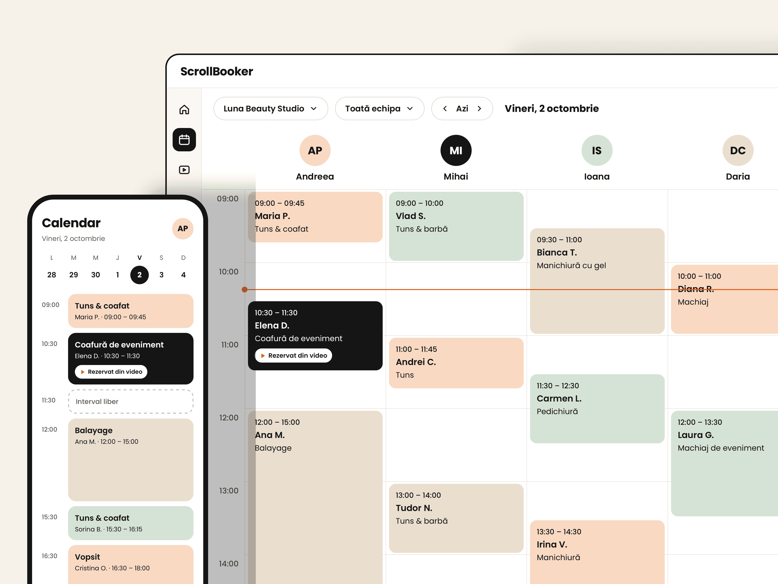 ScrollBooker smart calendar, with automatically synced bookings